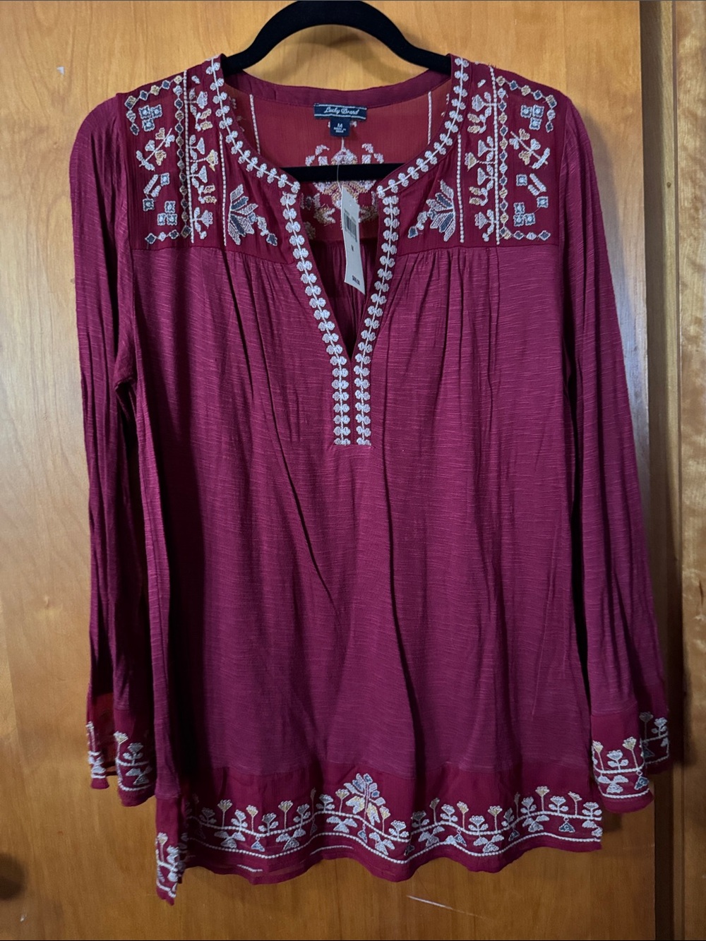 Lucky Brand Maroon Embroidered Peasant Tunic